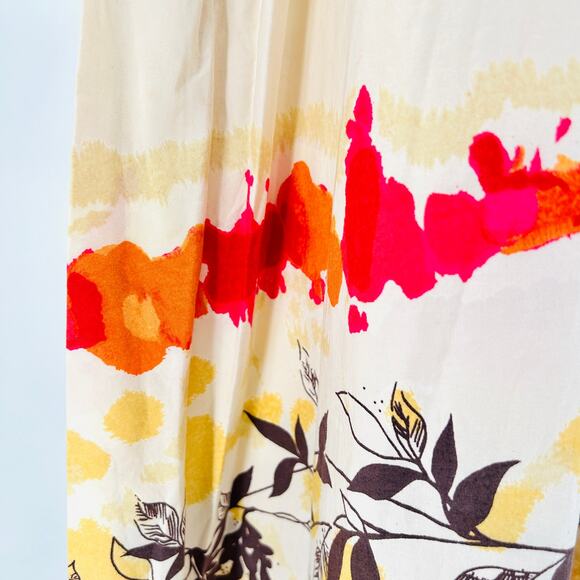 Retro Cream Red Water Color Floral Boho Print Maxi Skirt - Picture 2 of 8